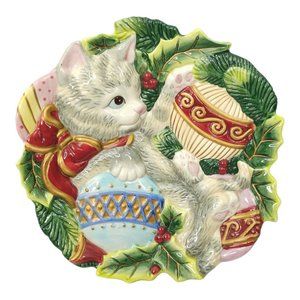 2003 Fitz and Floyd Christmas Kristmas Kitty Cat Cookie Canape Plate Ornaments